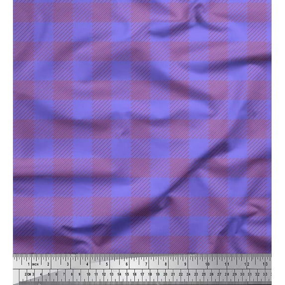 Soimoi Purple Cotton Duck Fabric Check Check Print Fabric by the Yard 56 Inch Wide