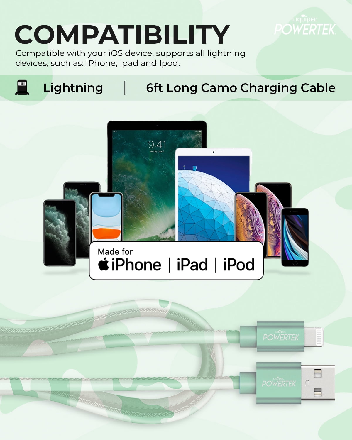 Liquipel Lightning Cable Camo - Green
