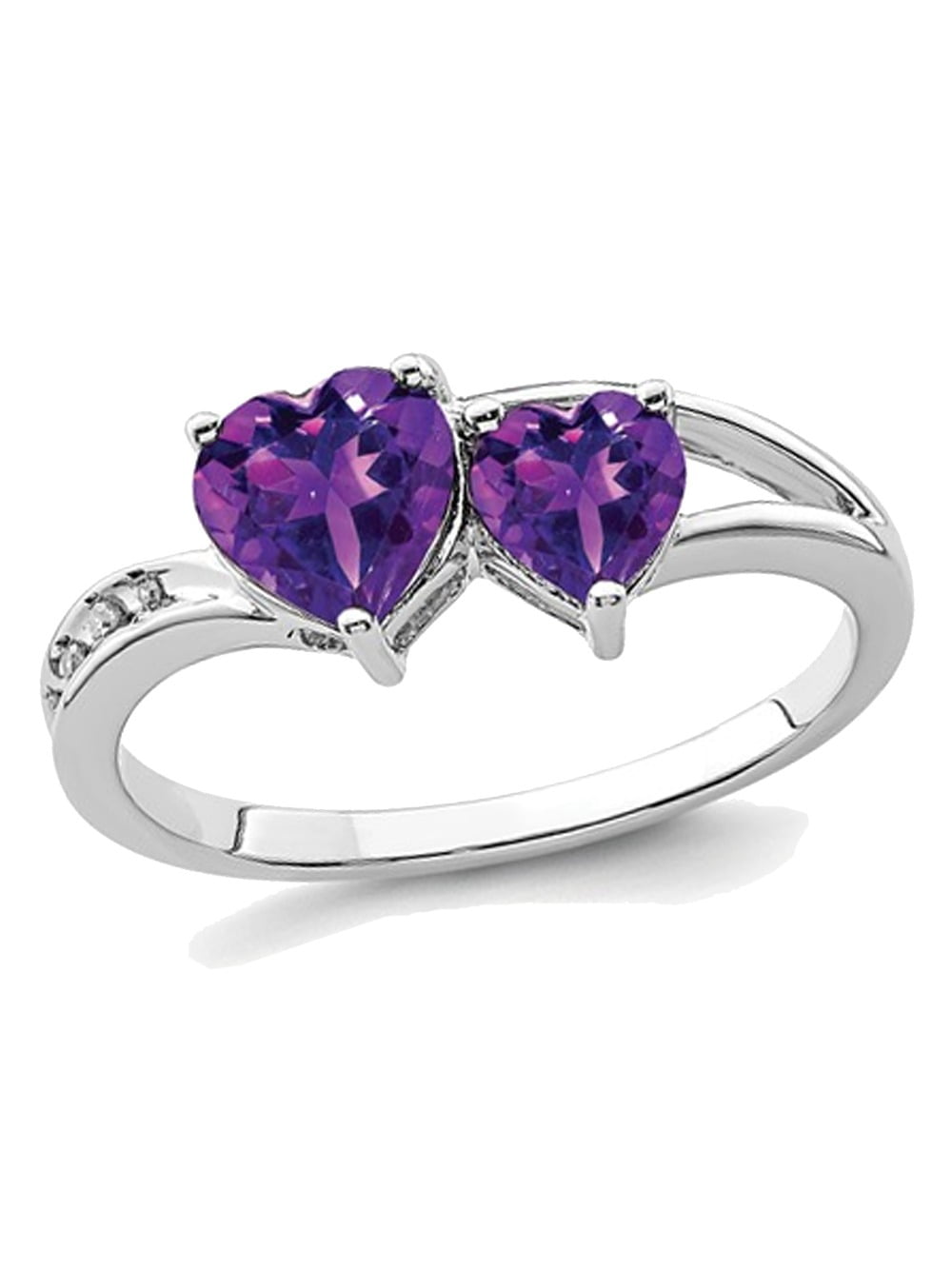 9/10 Carat (Ctw) Natural Amethyst Double Heart Promise Ring in Sterling Silver