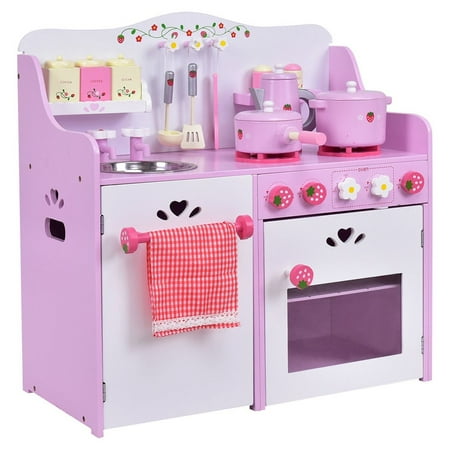 UPC: 6952938371353 | Costway Kids Wooden Play Set Kitchen Toy Strawberry Pretend Cooking Playset Toddler