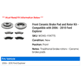 thumbnail image 2 of Front Ceramic Brake Pad and Rotor Kit - Compatible with 2006 - 2010 Ford Explorer 2007 2008 2009, 2 of 2