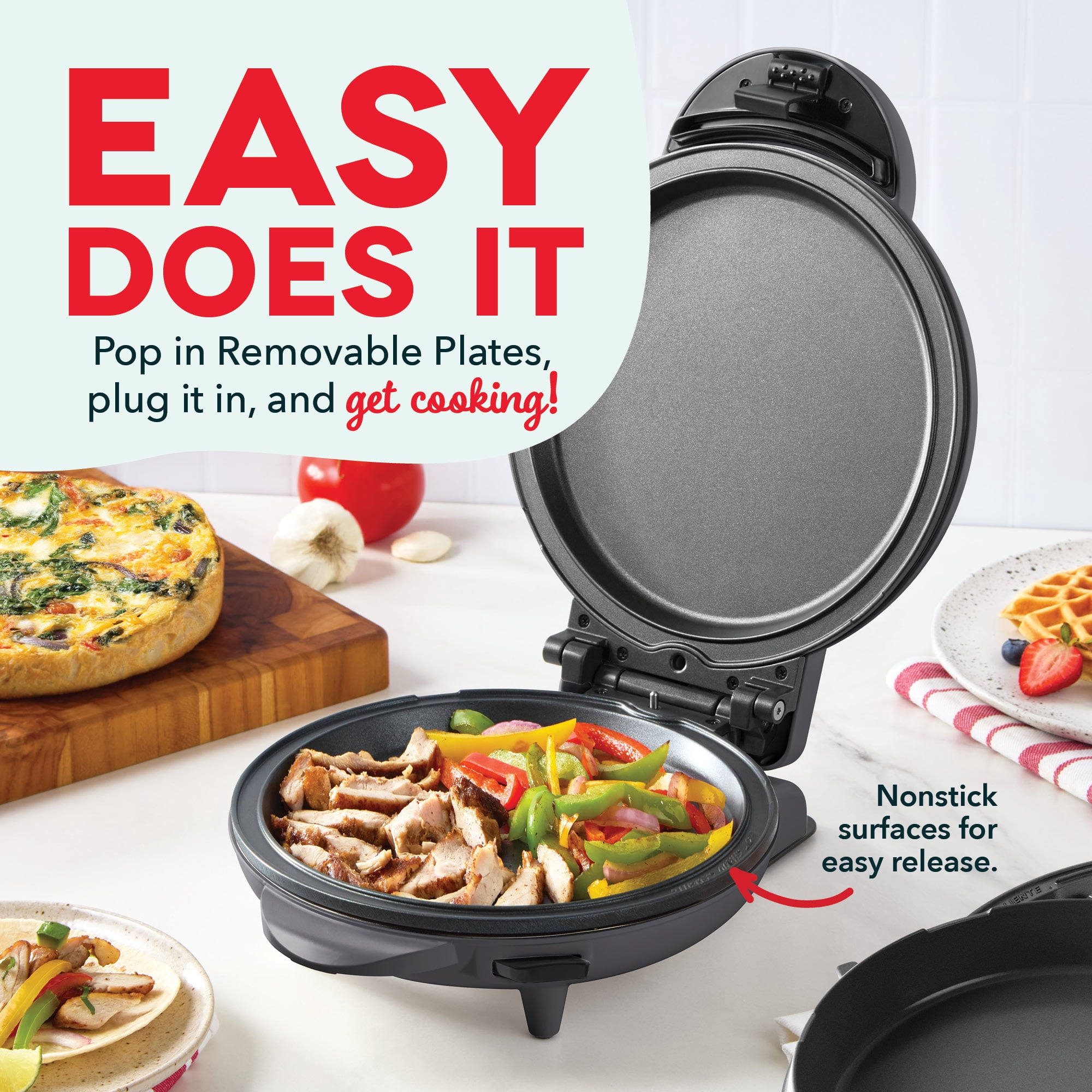 Dash MultiMaker® Max Cooking System - Waffles, Fajitas, Quiches, Brownies, and more, Forged Iron