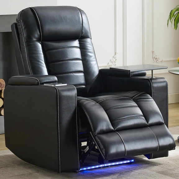 Othniel Power Recliner Chair with Adjustable Headrest, Wireless Charger Black for Living Rooms