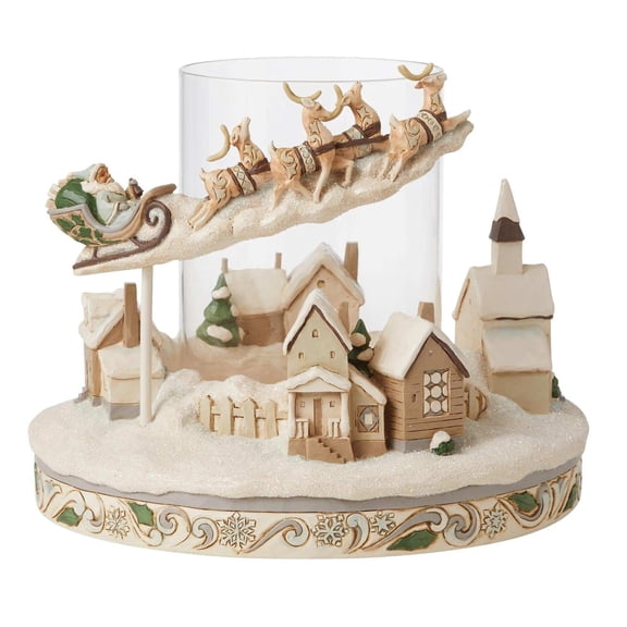 Jim Shore White Woodland Sleigh Reindeer Polyresin Candle Holder 6006589