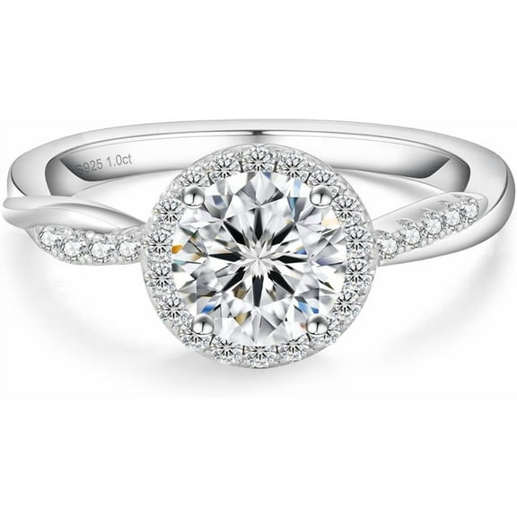 "Moissanite Rings for Women | 1CT Lab-Created Diamond Engagement Rings | D Color VVS1 Round Cut | 925 Sterling Silver White Gold-Plated Promise & Wedding Bands"
