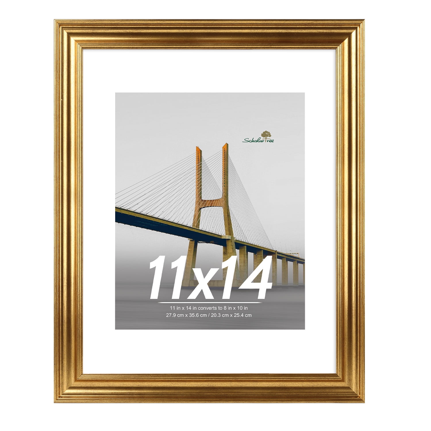 Scholartree 2PACK 11x14 Picture Frame , Display Photo 11x14 Matted to 8x10 Wall Frame Frame, Gold