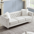 thumbnail image 2 of Triple Tree Chesterfield Couch Set of 2 with Plush Pillows, Crystal Legs, Beige, 2 of 9