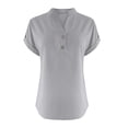 thumbnail image 4 of Women's Fashion Solid Button Shirt Female-Neck Loose T-shirt Blouse, 4 of 6
