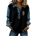thumbnail image 3 of JoveMarine Women's Loose Fit Long Sleeve Top with Vintage Print Casual Flowy Blouse for Spring/Summer Daily Wear Royal Blue XL, 3 of 9