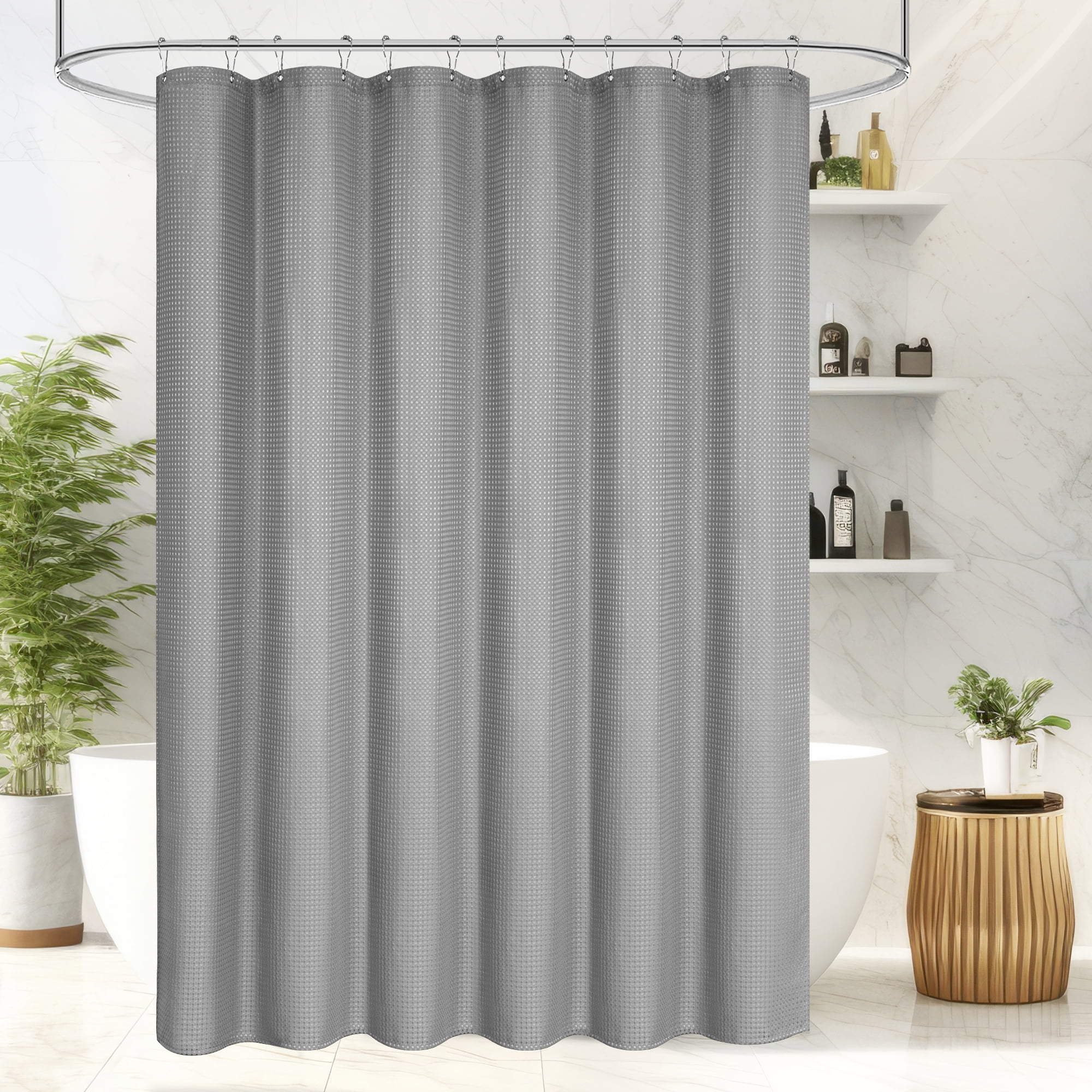 Inosoo Thick Waffle Weave Shower Curtain, 72"x 72" Luxury Hotel Fabric Shower Curtains for Bathroom, Heavy Duty Cloth Bath Curtain, Gray
