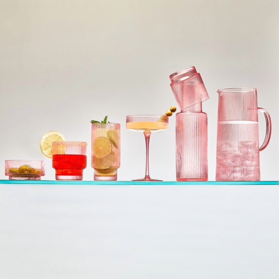 Brilliant - Ensemble Carafe de Chevet et Gobelet Striped - Rose