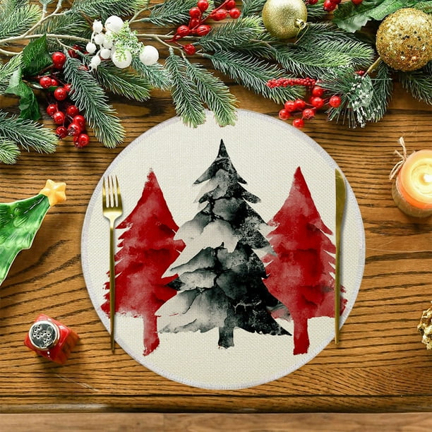 Manteles individuales de lino, adornos navideños, mantel individual navideño de 35 x 35 cm, mantel de invierno con aislamiento térmico y resistente a la suciedad, apto para fiestas, cocinas, restauran