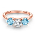 thumbnail image 3 of Gem Stone King 18K Rose Gold Plated Silver Lab Grown Diamond and Swiss Blue Topaz Engagement Ring for Women | 2.04 Cttw | Round 6MM | Gemstone April Birthstone | Size 5, 3 of 6