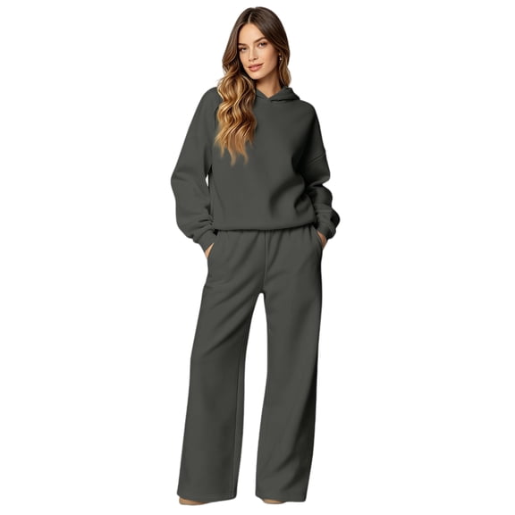 Women's 2 Piece Hoodie Set Pullover Sweatshirt and Wide Leg Pants, Relaxed Casual Fall Lounge Outfit with Side Pockets Weekend Matching Sweatsuit, S
