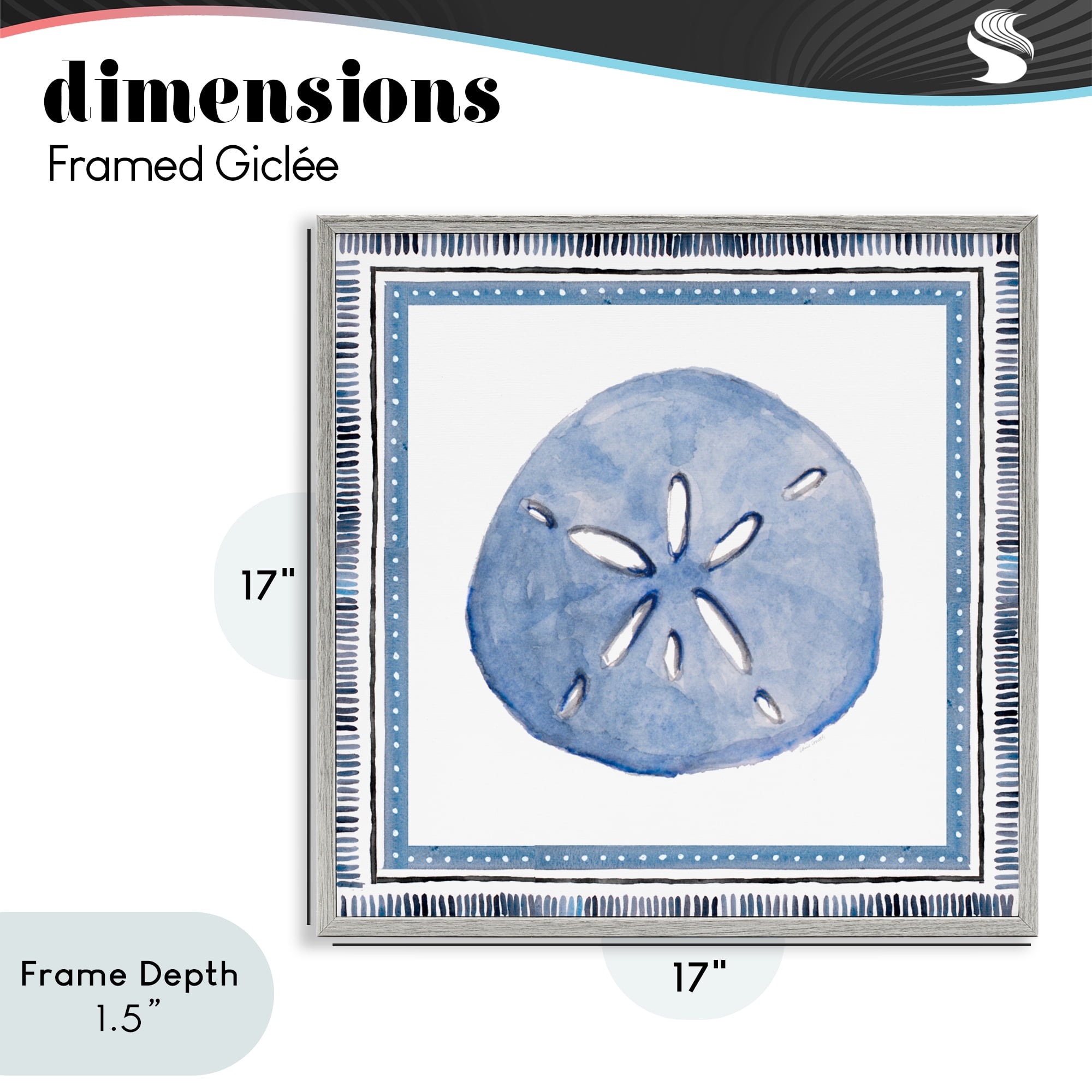 Stupell Industries Blue Bordered Sand Dollar Gray Framed Giclee Art, design by Lanie Loreth