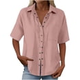 thumbnail image 6 of MAFYTYTPR Women's Linen Blend Button-Down Shirt with Chest Pocket Short Sleeve Spread Collar Solid Color Spring Summer Casual Tops for Everyday Wear S-XXL, 6 of 6