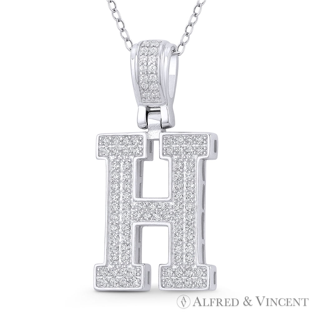 Sterling Silver Small Slanted Block Initial H Charm 0.6in long 
