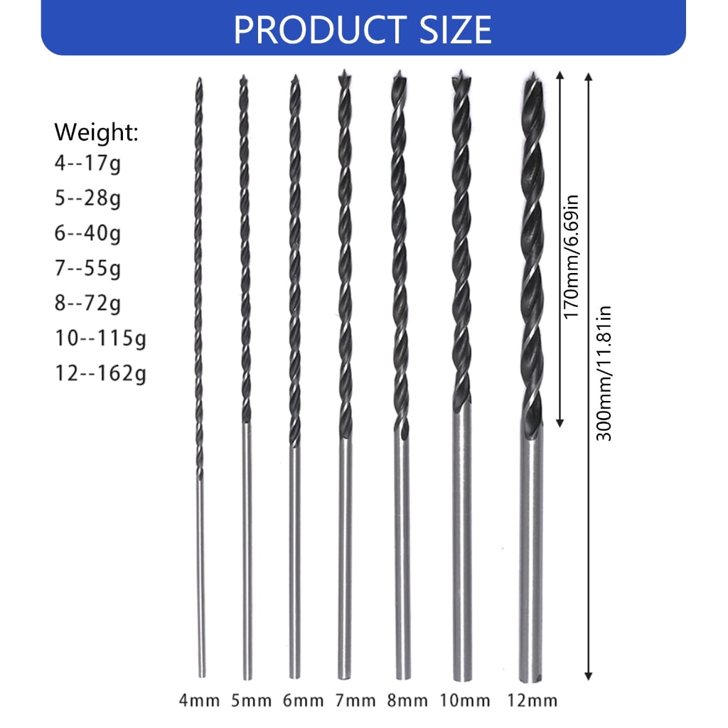 BQBQERT 7pc 300mm Extended Wood Auger Bit Set, Carbon Steel Drill Bits for Hardwood Plywood Beams