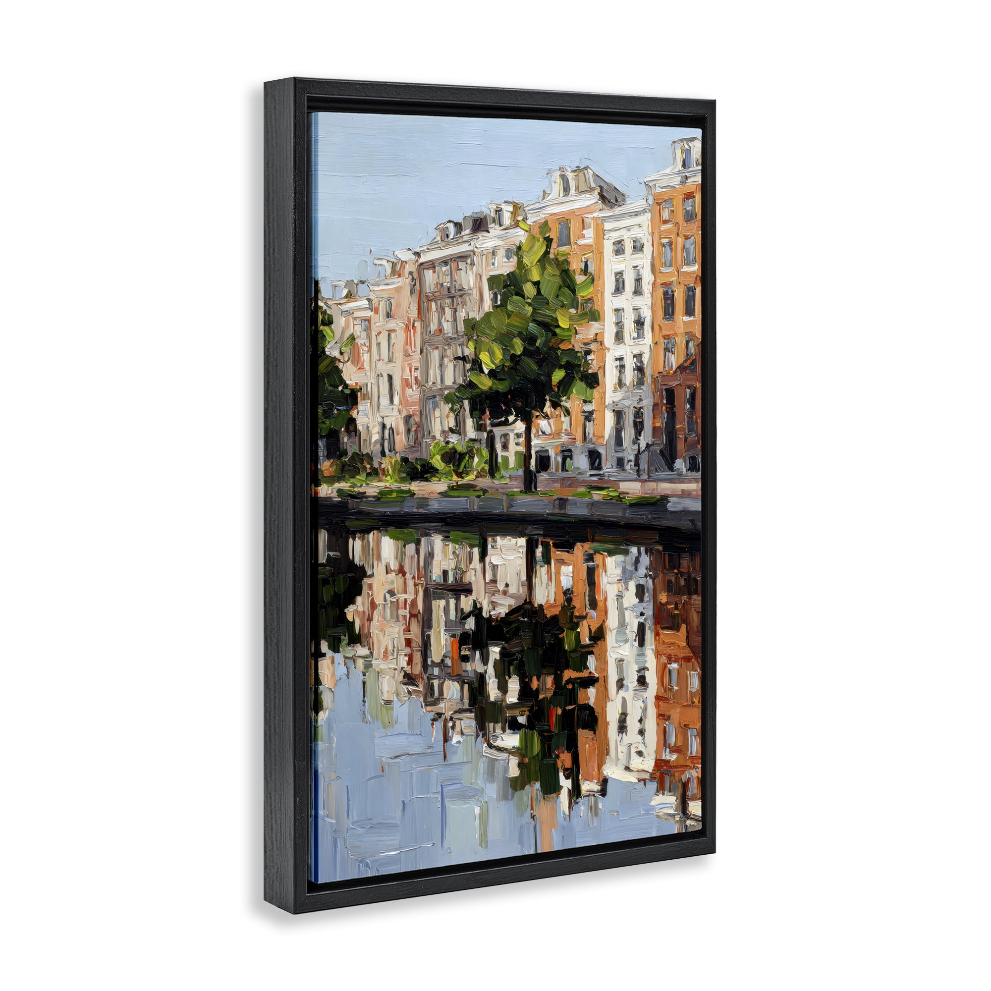 Stupell Industries Waterside Apartments on Canal Black Framed Floater Canvas Wall Art, design by Petal Prints Design
