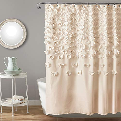 Farmhouse Style Blue Darla Shower Curtain-Ruched Floral Shabby Chic Lush Decor