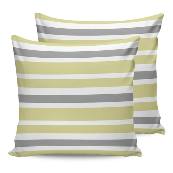 Outdoor Waterproof Throw Pillow Covers Set of 2 Yellow, Grey and White Stripes Decorative Pillowcases Outdoor Pillows Cushion Case 18x18 Inch Striped Pattern Patio Pillows for Couch Sofa Bed Garden