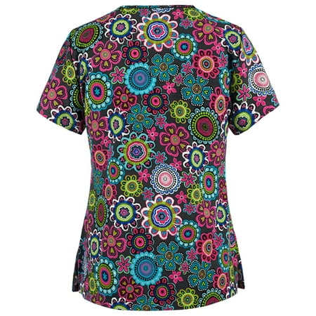 

Moocorvic Women s Scrub Tops Summer V Neck Short Sleeve T Shirt Casual Fashion Floral Printed Cute Working Uniform Plus Size Work Blouse