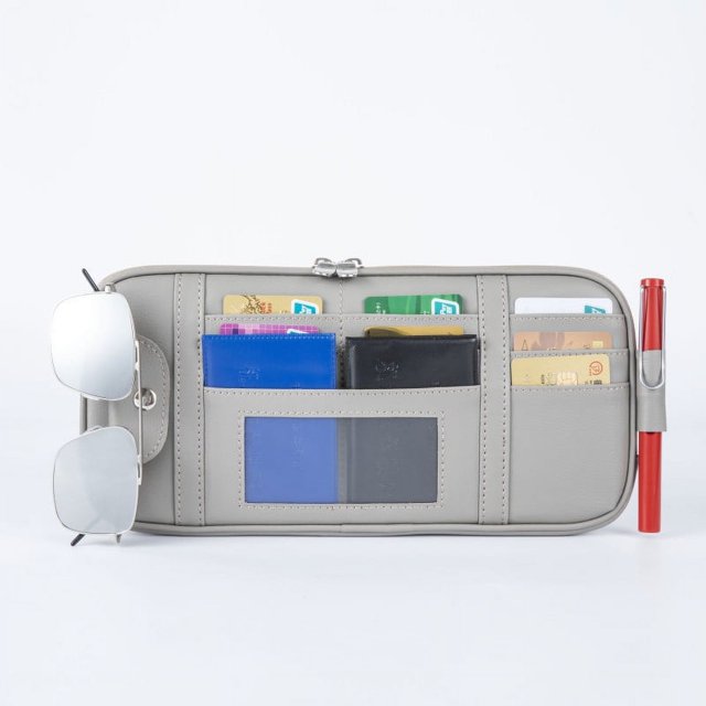 Bolsa de almacenamiento para coche, parasol, portatarjetas, multifuncional, para licencia de conducir, billete, tarjetero, funda de almacenamiento con clip para el ojo para coche
