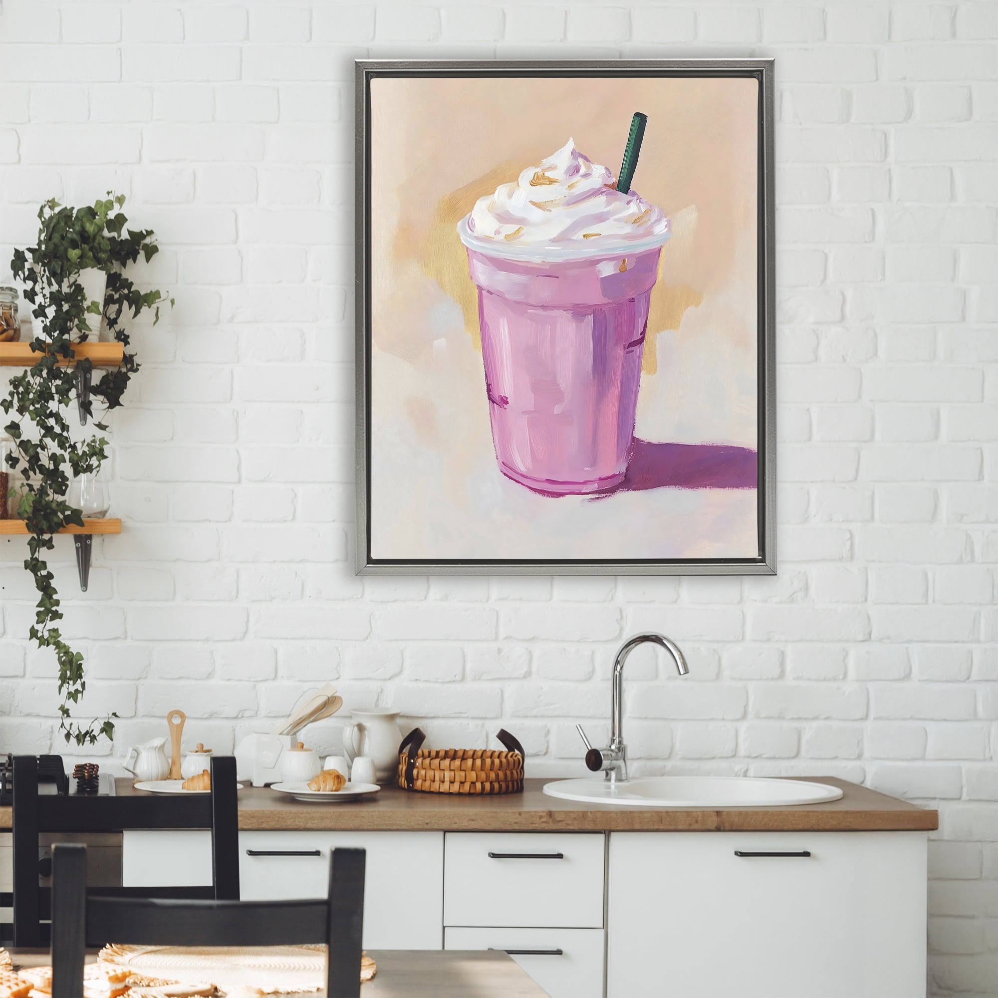 Stupell Industries Pink Strawberry Shake Gray Framed Floater Canvas Wall Art, design by The Prints Vibe