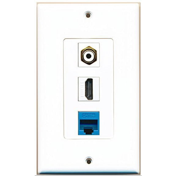 RiteAV - 1 Port HDMI 1 RCA White 1 Cat5e Ethernet Blue Wall Plate Decorative