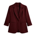 thumbnail image 4 of ClodeEU Women's Lapel Collar Open Front 3/4 Sleeve Blazer,Casual Office Slim Suit Jacket Wine,Women's Plus XL, 4 of 5