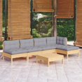 thumbnail image 1 of vidaXL 6 Piece Garden Lounge Set with Grey Cushions Pinewood, 1 of 4