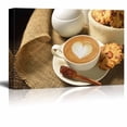thumbnail image 1 of Canvas Prints Wall Art - a Cup of Cafe Latte and Cookies | Modern Wall Decor/Home Decor Stretched Gallery Canvas Wraps Giclee Print & Ready to Hang - 32" x 48", 1 of 3