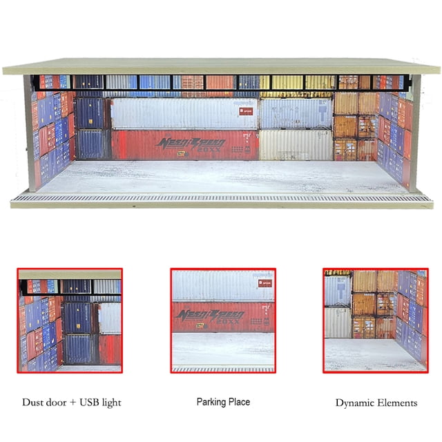 1/64 Scale Car Garage Diorama with USB LED Light Realistic Parking Lot Display Case for Model Cars & Miniature Vehicles,hd-M008-64