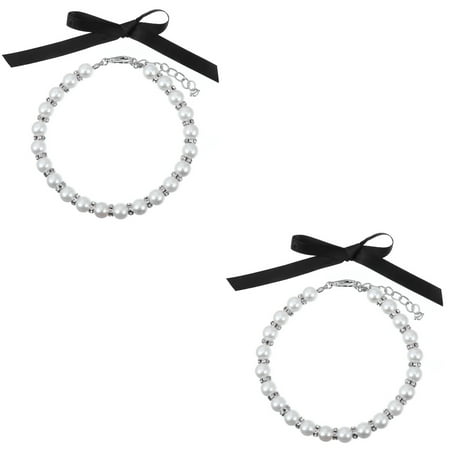 2 Sets Cat Pearl Necklace Pet Collar Jewelry Clasp Party Accessory
