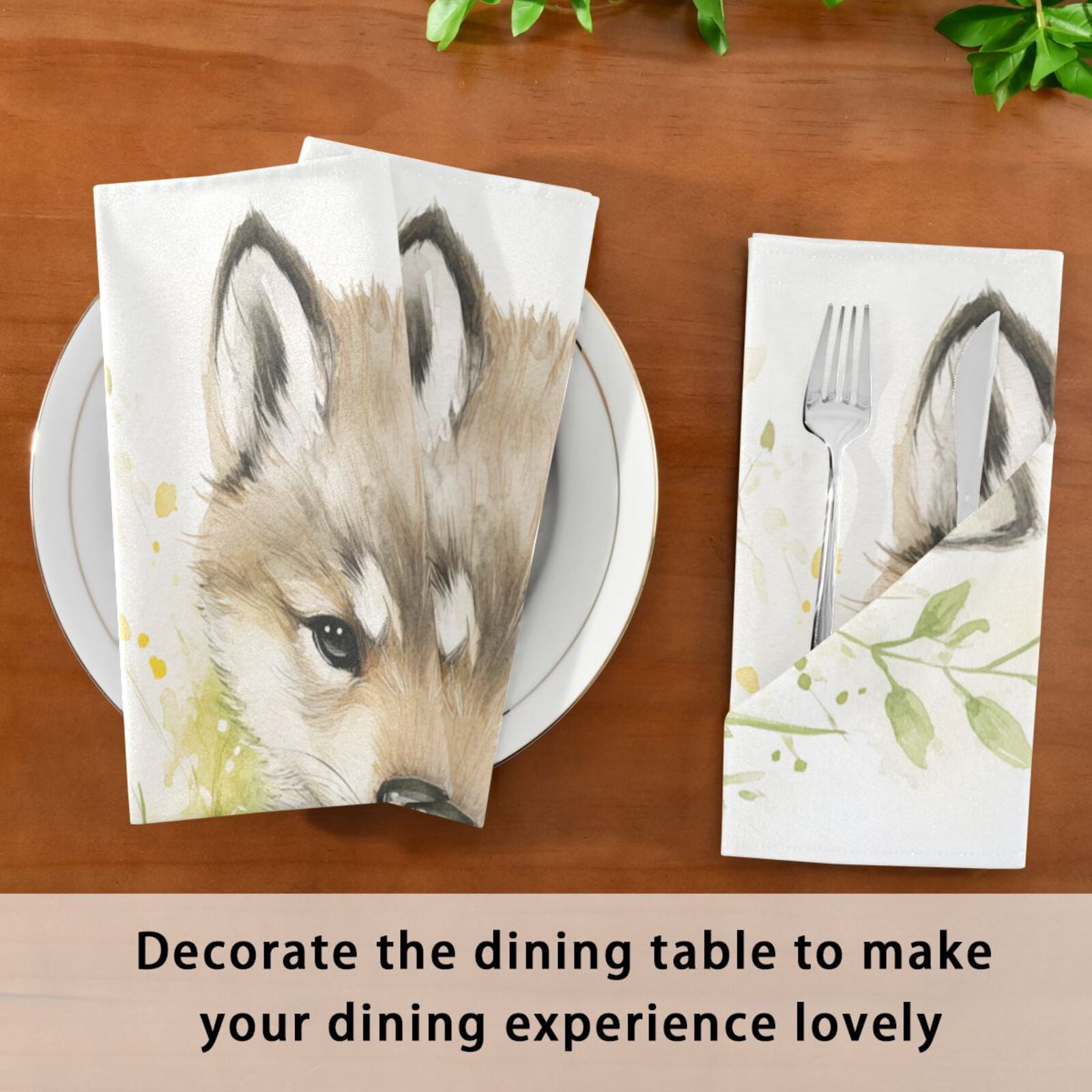 JSTEL Cute Wolf Baby Cloth Napkins Set of 6, 20x20 Inch Washable and Reusable Napkin for Decoupage Dinner Party Everyday Use