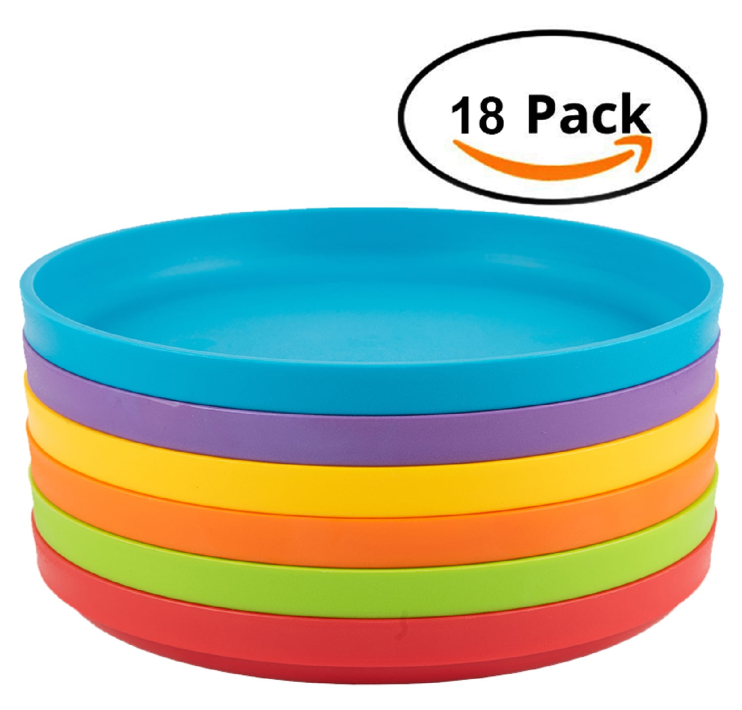 Plastic Plates For Kids 18-Piece|Round Plates Multicolor|Microwave Safe