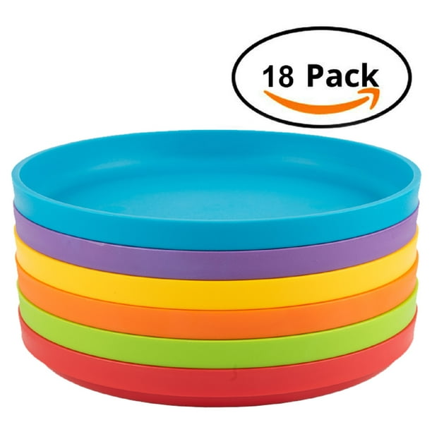 Plastic Plates For Kids 18PieceRound Plates MulticolorMicrowave Safe
