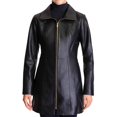 thumbnail image 2 of Anne Klein Women's Mid-length Leather Coat (Cognac, XL), 2 of 3
