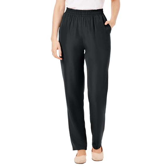 Woman Within Plus Size Petite Woven Hassle-Free Pull-On Pants