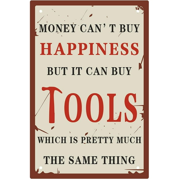 Money Can’t Buy Happiness Sentence Letters Metal Tin Sign Retro Metal Plate Posters Plaques with Quotes Vintage Hanging Art Decor for Home Living Room Bedroom Bar Cafe Pub 12 x 8inch