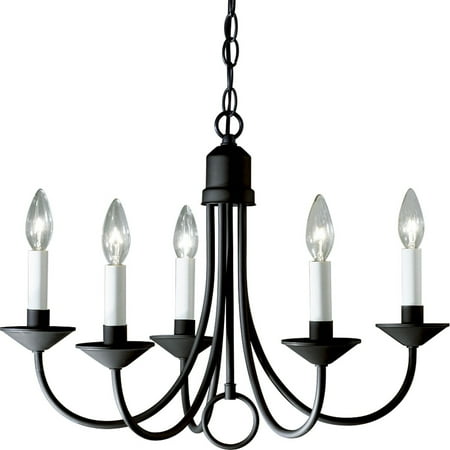 

Five-Light Textured Black White Candles Traditional Chandelier Light