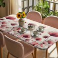 thumbnail image 3 of Pink Flowers Table Cloths for 3 Foot Rectangle Tables, Spring Watercolor Botanical Floral Beige Patio Waterproof Elastic Fitted Tablecloths, Washable Rectangular Table Cover for Camping, 3 of 8