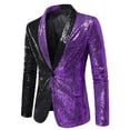 thumbnail image 2 of UVEASISHA Slim Fit Blazers for Men,Mens One Button Sequin Dress Suit Jacket Stylish Colorblock Party Jackets Glitter Festival Tuxedo Clearance Sales,Purple,L, 2 of 3
