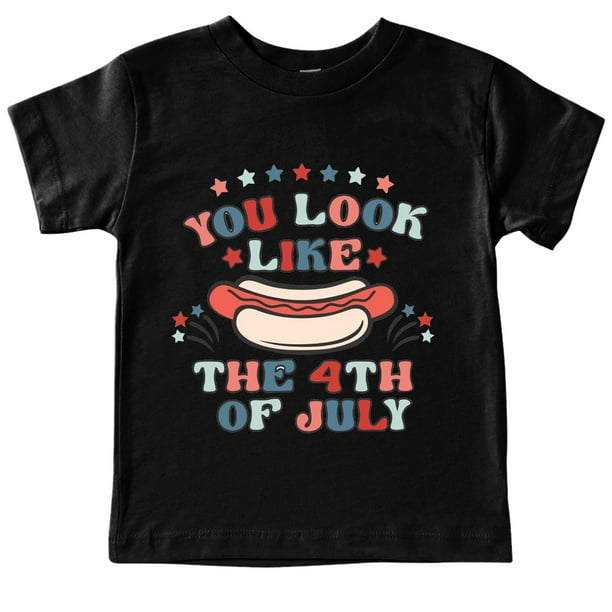Gibobby Blusas Elegantes Camiseta para niños y adolescentes, Camiseta con estampado de animados de perros calientes humorísticos del Día de la Independencia de 3 a 13 (Negro, 11-12 Años)