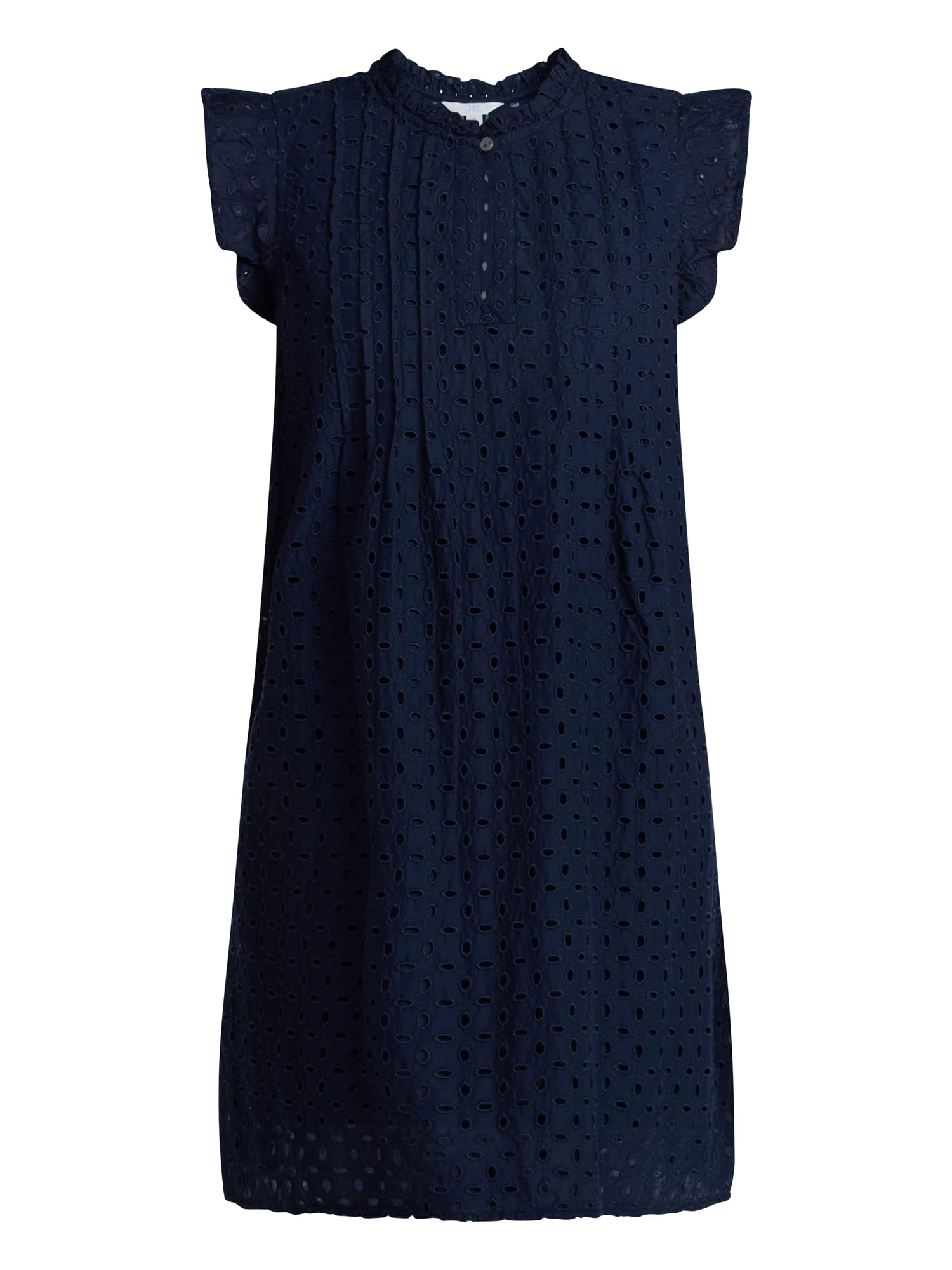Time and Tru Women's Cotton Eyelet Mini Dress with Flutter Sleeves, Sizes XS-XXXL