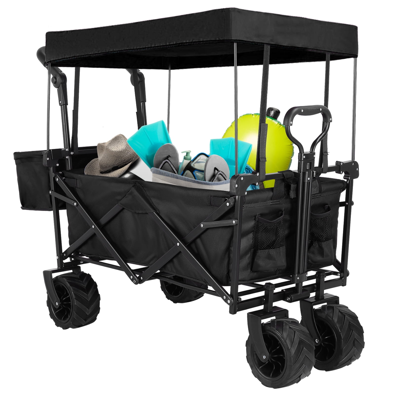 Folding Wagon Cart Collapsible Folding Garden Cart Beach Utility Outdoor Black 