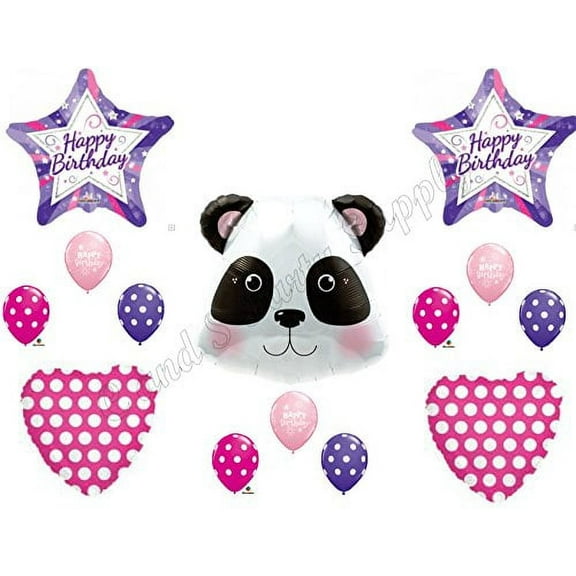 PANDA Happy Birthday Balloons Decoration Supplies Party Children Girl Zoo pink