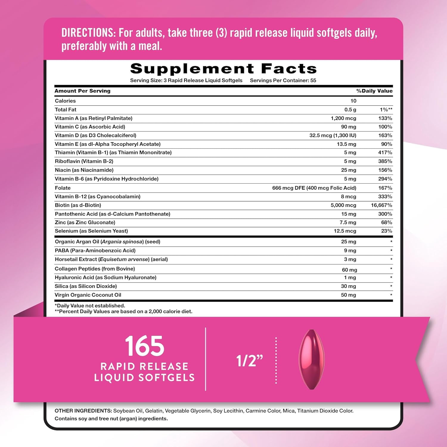 Hair, Skin & Nails Vitamin | 5000 mcg Biotin | 165 Softgels | with Collagen | by Nature's Truth