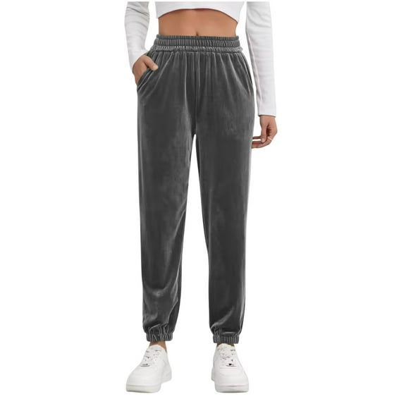 WMTBSRSW Velvel Jogger Sweatpants for Women Comfy Elastic Waisted Athletic Sweatpants with Pockets Casual Trousers with Pockets Gray X-Large