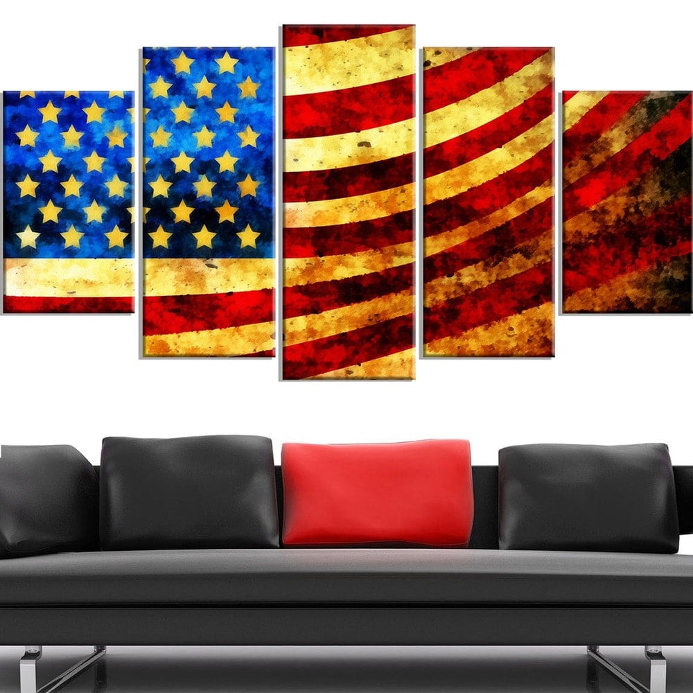 DESIGN ART God Bless America Flag' Canvas Art Set 32 in. wide x 16 in. high - 1 Panel